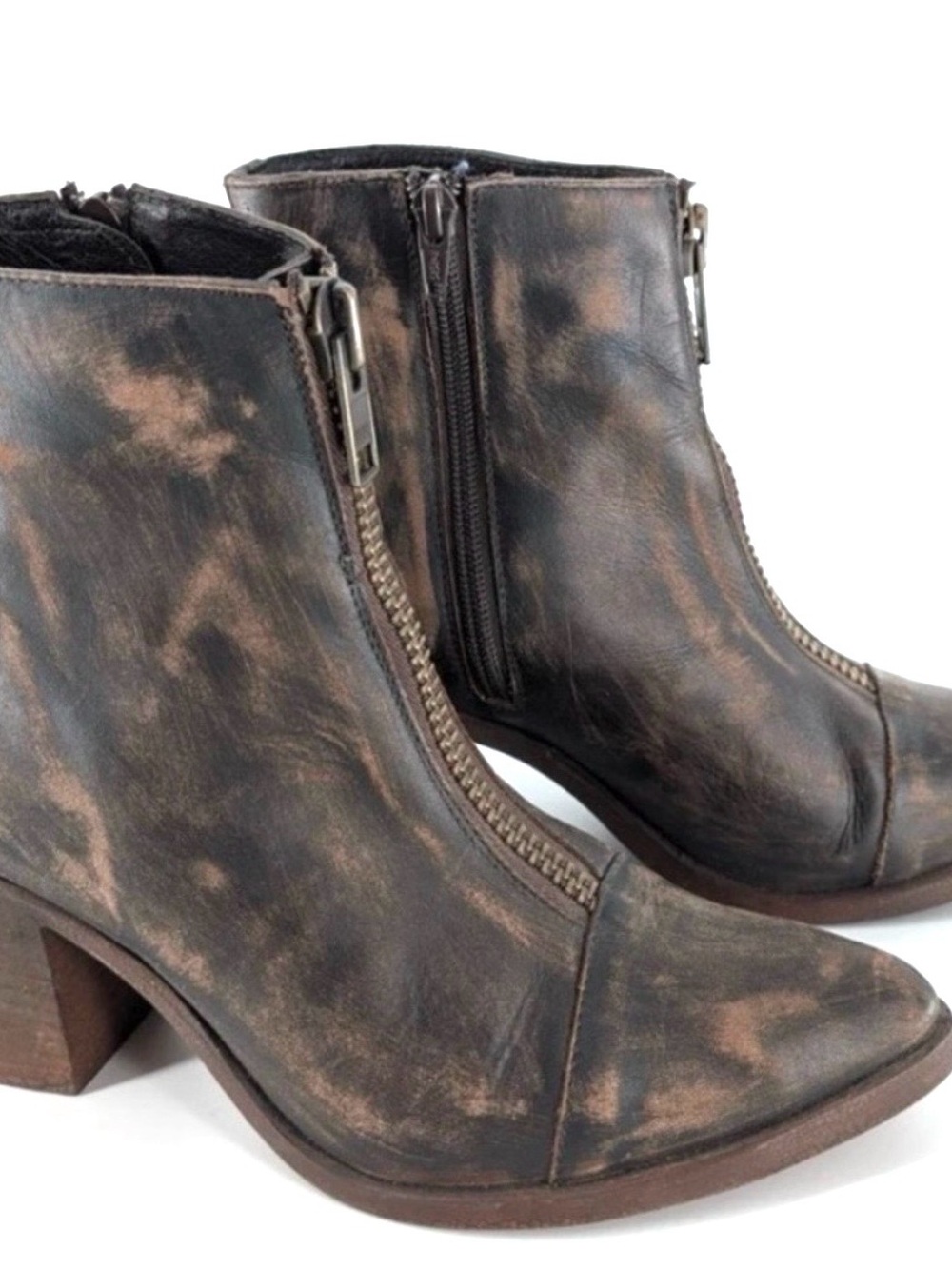 FREEBIRD By Steven Leather Boho Western Brown Front Zip Ankle Boot 7